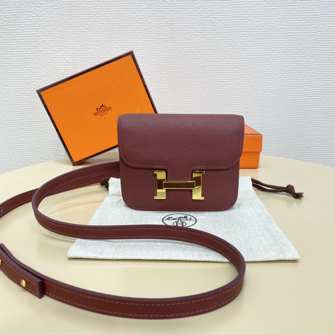 Hermes Constance Slim Wallet Belt Bag In Bordeaux Epsom Leather